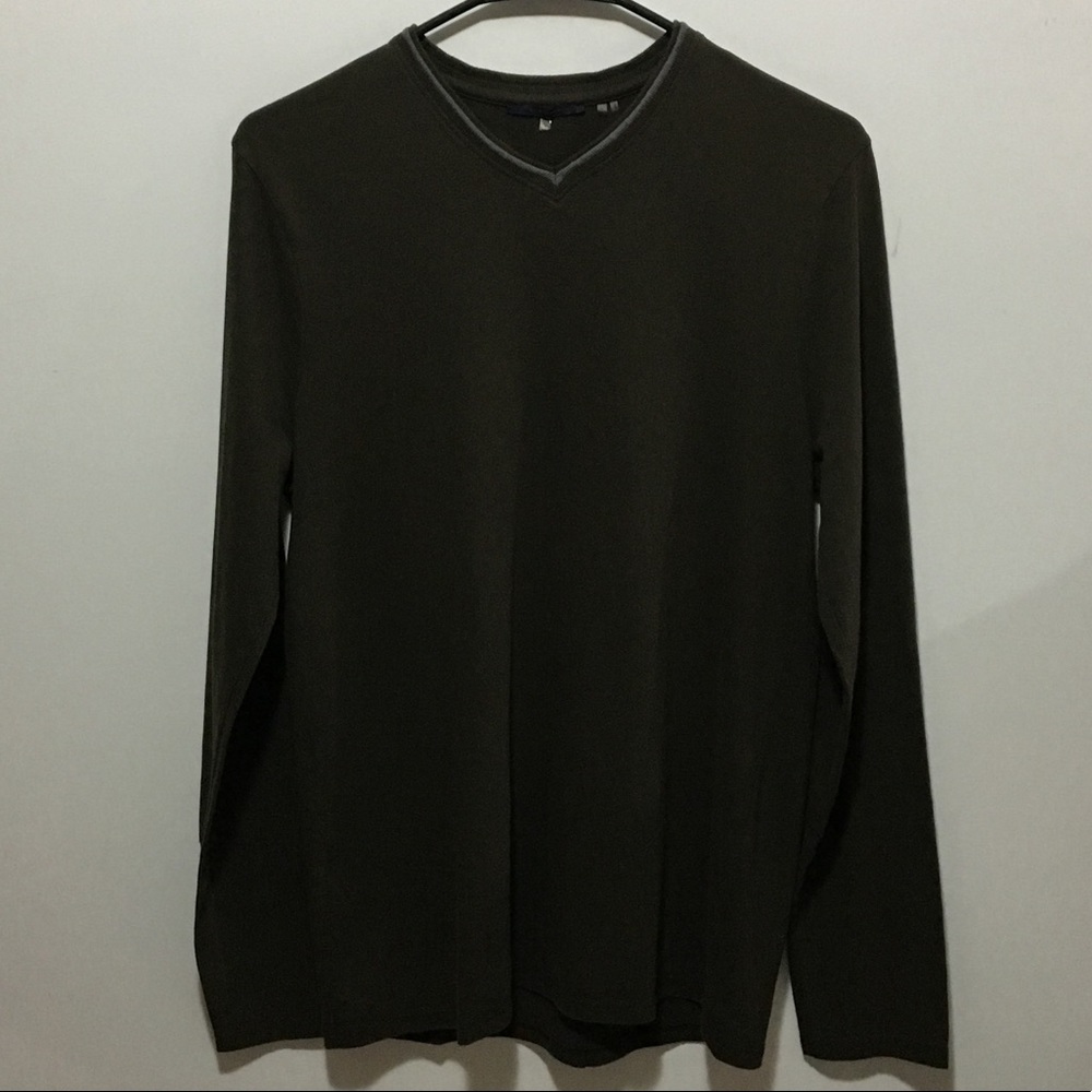 Elie Tahari Shirt V-Neck Long Sleeve Green Small